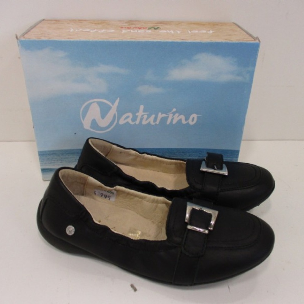 Naturino Girls Black Leather Slip-On Flats Size 13
